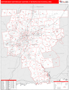 Hartford-West Hartford-East Hartford Metro Area Digital Map Red Line Style